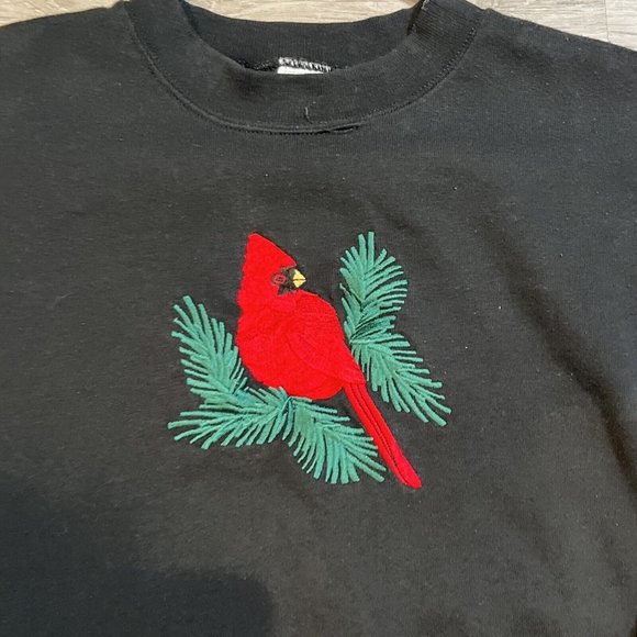 Jerzees Grandma Christmas Cardinal Sweater Size XL Made In The USA Black Vintage - Picture 2 of 6